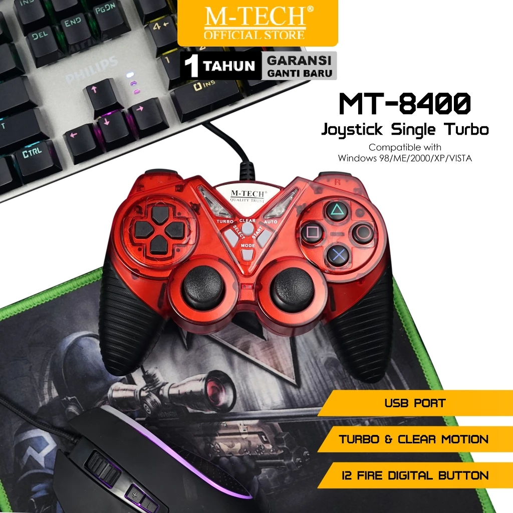 M-TECH Gamepad Joystick Single Turbo MT-8400S Stick PS 3 PC Komputer Laptop - Image 3